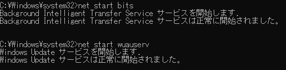 コマンド ラインを入力してWindows Updateサービスを開始します。