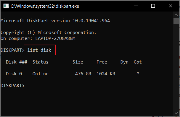 使用可能なディスクの情報を一覧表示します