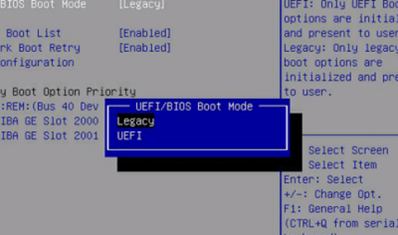 ターゲットPCのブートモードをソースPCと同じに設定する