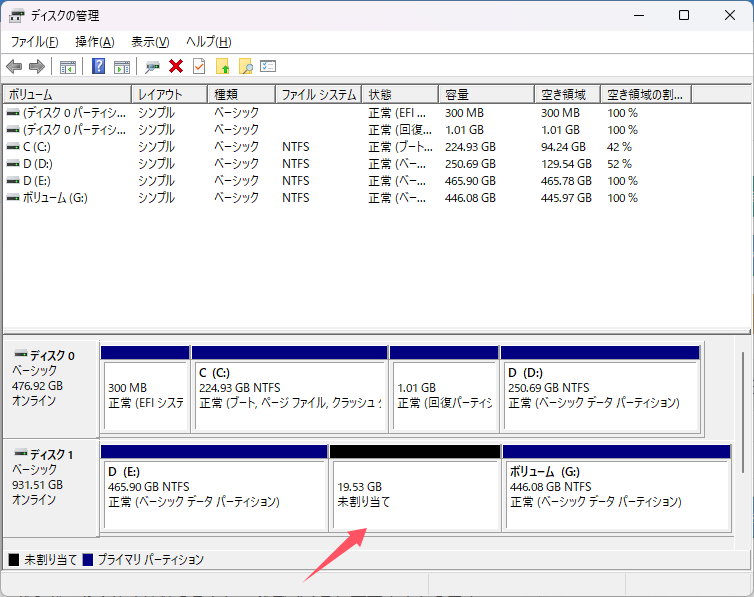 未割り当て領域