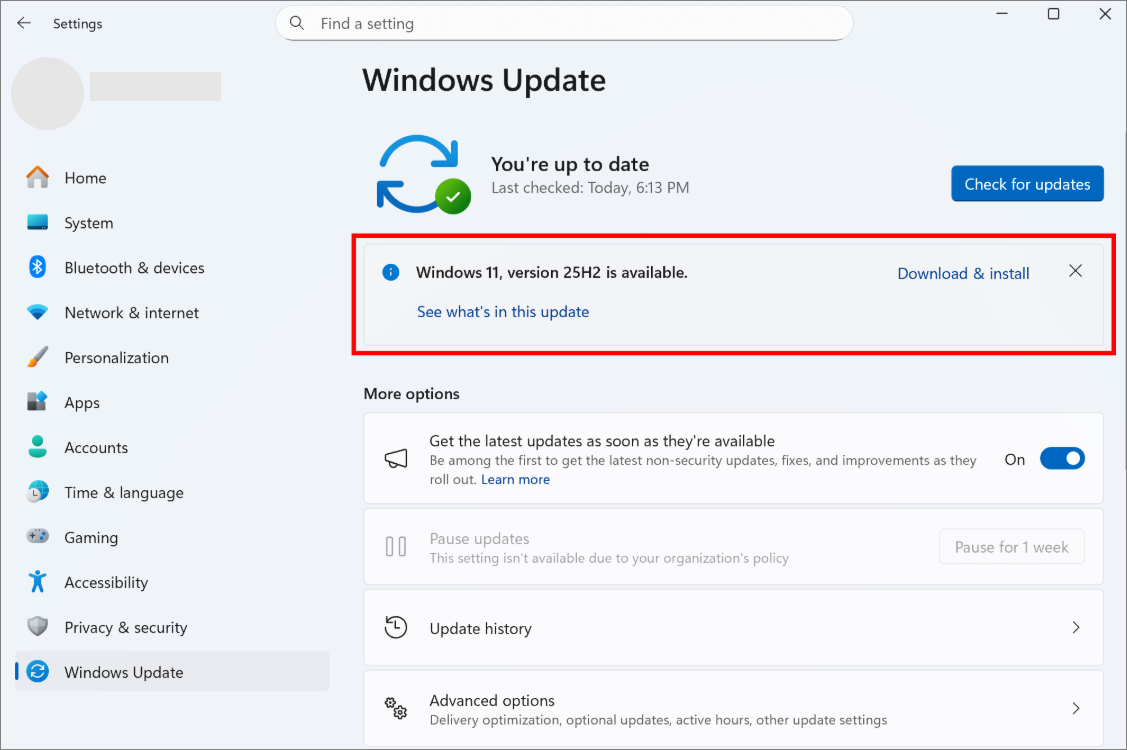 Windows 11、バージョン 25H2 が利用可能