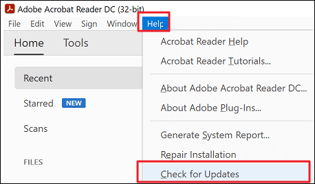 PDFビューアのアップデートをチェックする