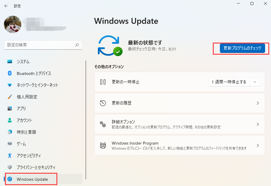 更新プログラムのチェック
