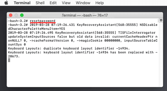 パスワードのリセット