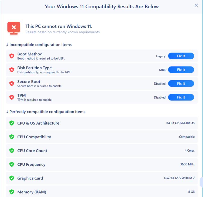 EaseUS-windows11 チェック