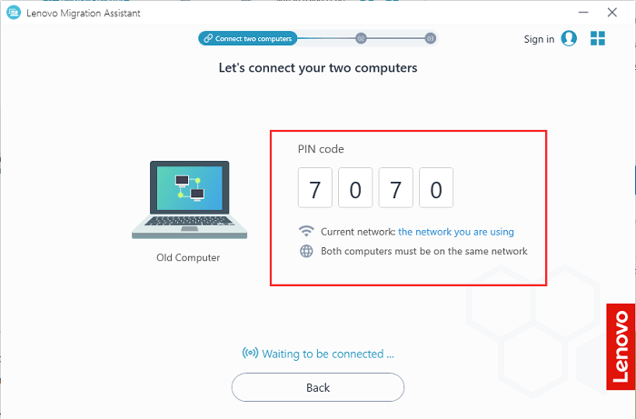 lenovo migration assistantでデータを移行するステップ3