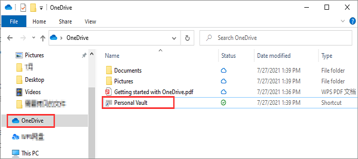 onedrive-personal-vaultでフォルダーをパスワードで保護するステップ1
