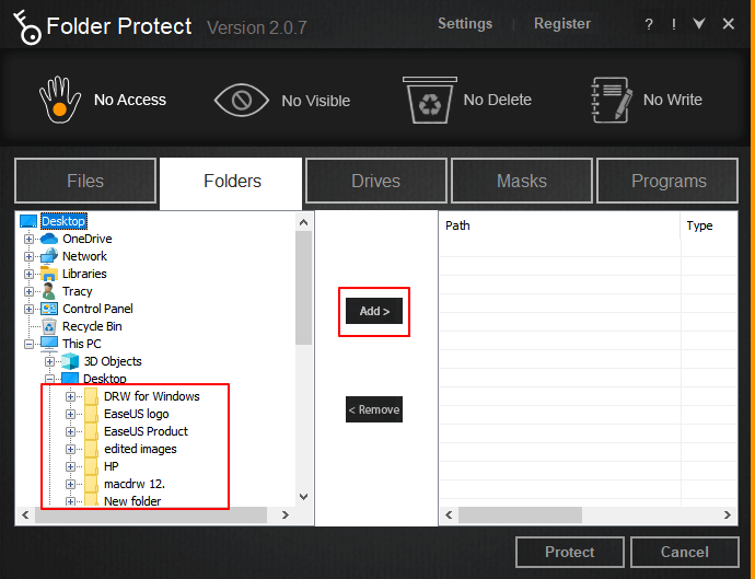 protect-folderでフォルダーを保護するステップ2