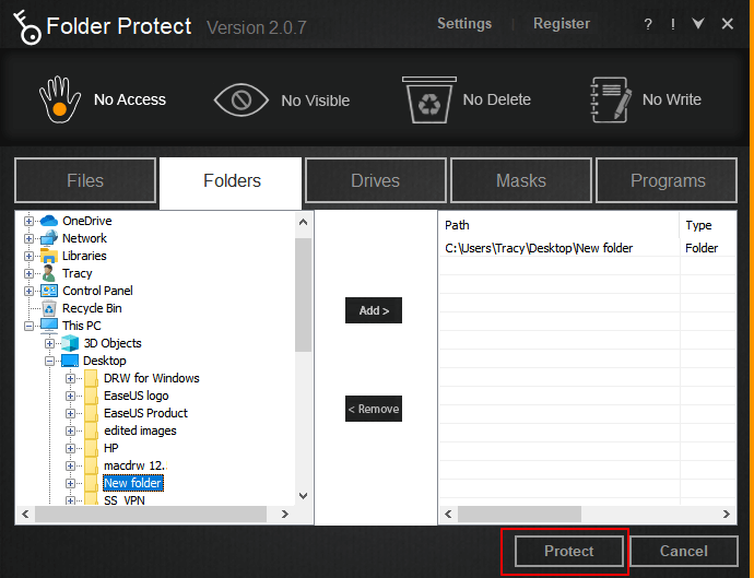 protect-folderでフォルダーを保護するステップ3