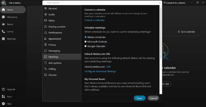 Webex Meetingsの場所を変更する方法2