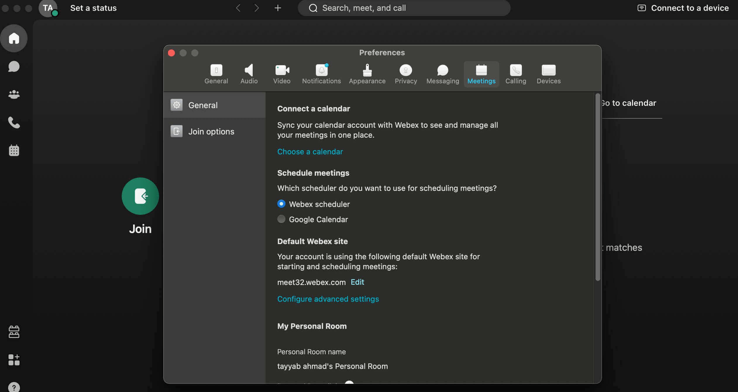 Webex Meetingsの場所を変更する方法3