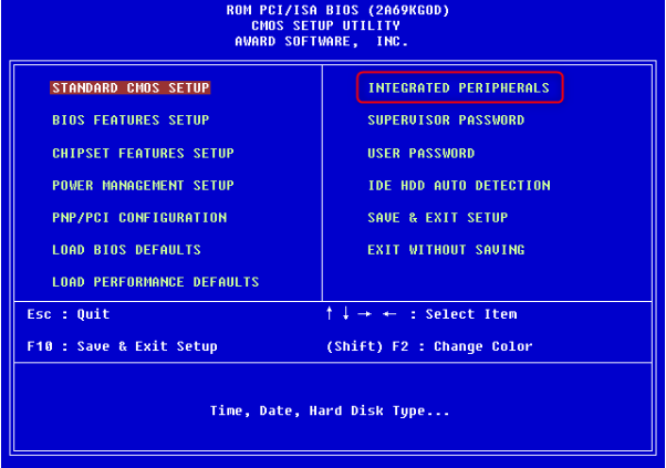 BIOSでIntergrated Priphrealsを選択する