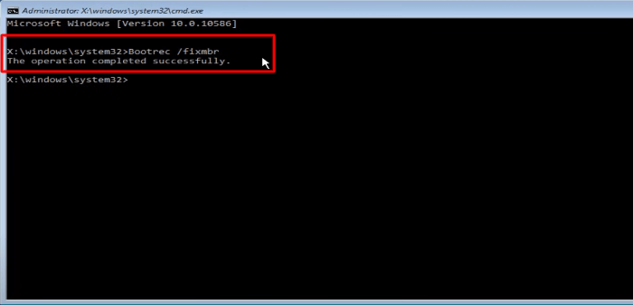 コマンドプロンプトでMBRを修復する手順3