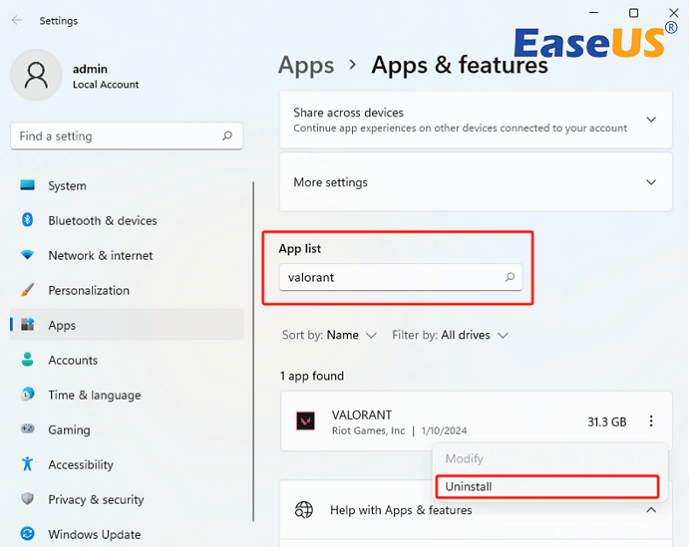 Valorantをアンインストール