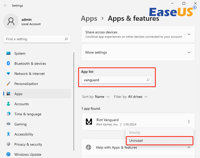 Riot Vanguardをアンインストール