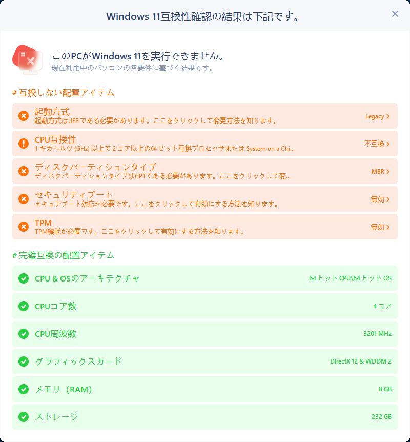 windows 11互換性確認の結果
