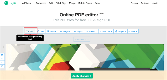 sejda.pngでPDFにテキストを追加する