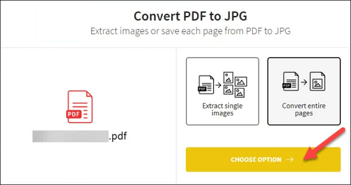 PDFファイルの変換オプションを選択する