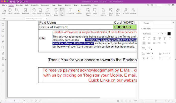 foxit-pdf-editorでPDFファイルのテキスト内容を削除する