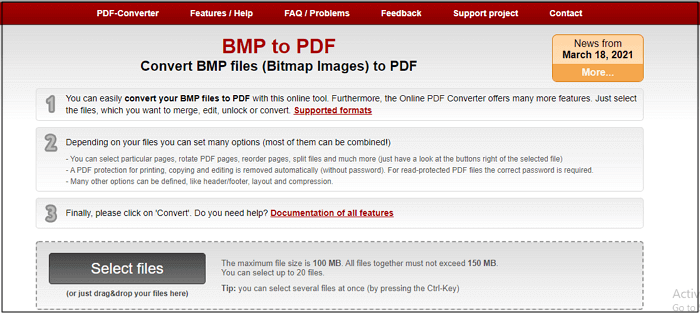 online2pdfでBMPファイルをPDFに変換