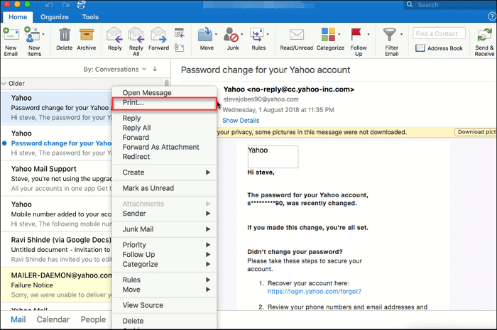 プリントをクリック
