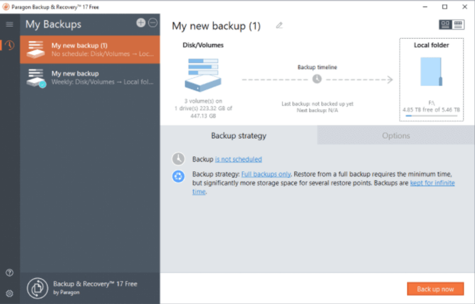 Paragon 無料バックアップと復元ソフト