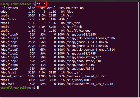 df -hを使用することをお勧めします。