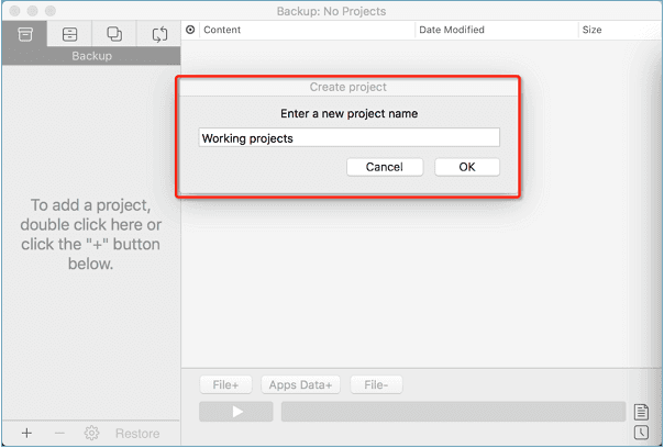 バックアッププロジェクトを作成します。