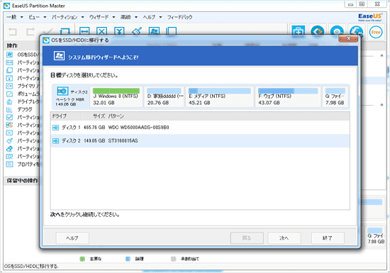 EaseUS Partition Master - OSをSSD/HDDまで移行