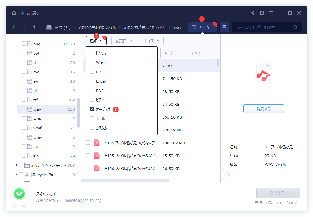 EaseUS Data Recovery Wizardでaacファイルを修復するステップ2