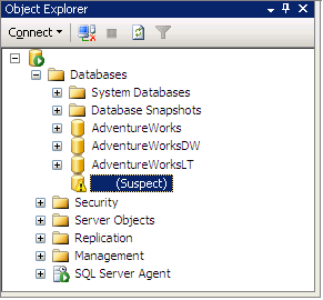 sqlのデータベースがサスペクトモードに